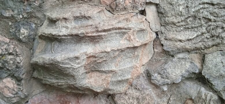 Layered sedimentary stone texture on wall at Picnic Point Lake Mendota Madison Wisconsin
