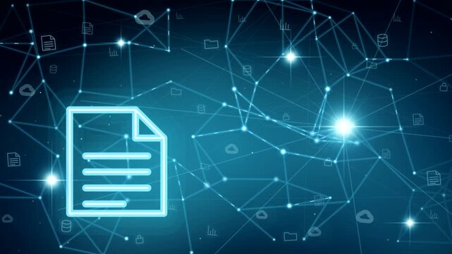 Big Data Cloud Document Storage Network Concept with Glowing Digital Plexus Nodes on Blue Backdrop