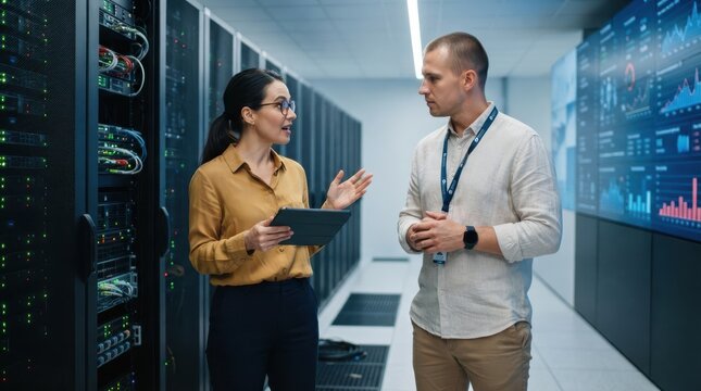 It professionals discussing data center server infrastructure