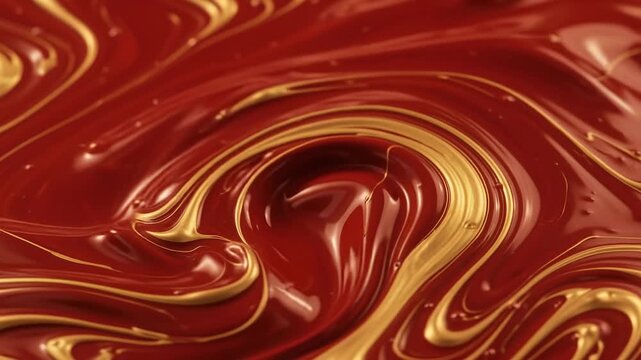 Close up abstract background of melted dark chocolate and creamy peanut butter swirl.