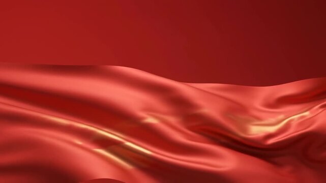 Abstract background featuring elegant flowing red silk fabric waves with soft lighting.