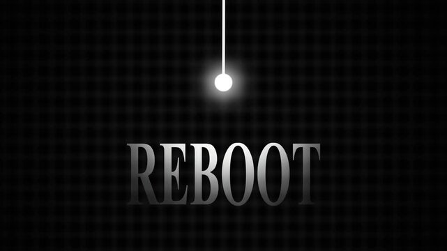 Reboot system restart process typography text illuminated by light bulb on dark vector