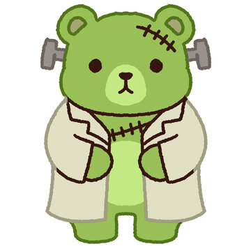cute frankenstein bear vector halloween green monster lab coat flask