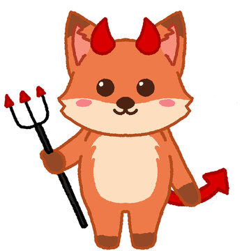 cute devil fox vector halloween demon pitchfork red horns