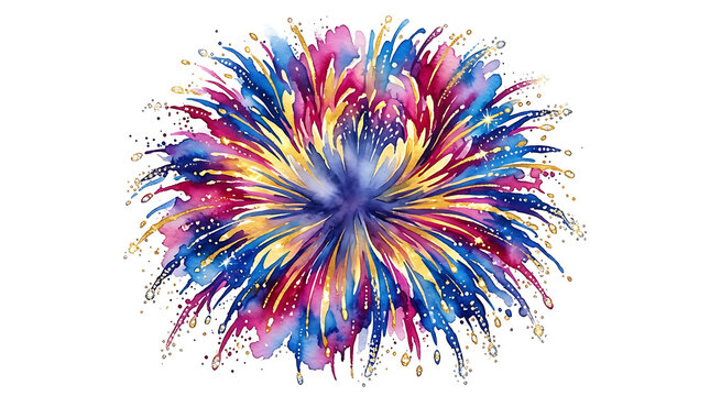 Watercolor firework burst isolated on a transparent background