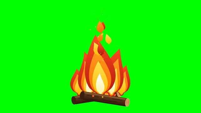 Stylized Flat Vector Campfire Burning Flames Green Screen Animation Loop   