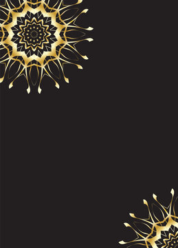 Luxury Silver Gold Mandala Top Left Corner Ornament on Black Background