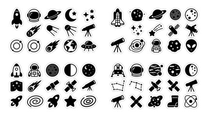 Obraz premium Explore the Cosmos with a Vast Collection of Space Vector Icons Planets, Rockets, Astronauts, and Galactic Elements Set