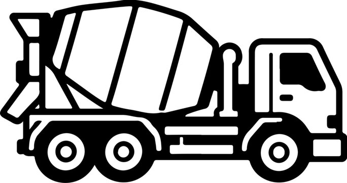 Concrete Mixer Truck Construction Equipment Icon Set, Heavy Machinery and Building Equipment Collection