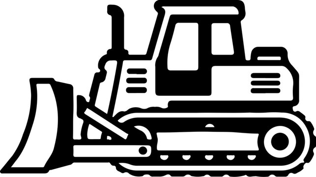 Bulldozer Construction Equipment Icon Set, Heavy Machinery and Building Equipment Collection
