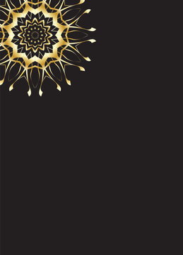 Luxury Silver Gold Mandala Top Left Corner Ornament on Black Background