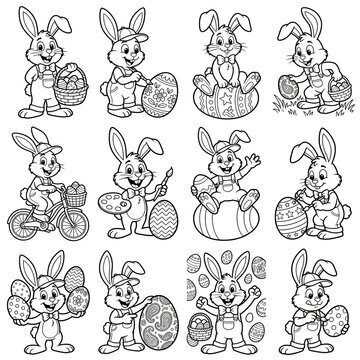 American cartoon style Easter bunny and decorated egg