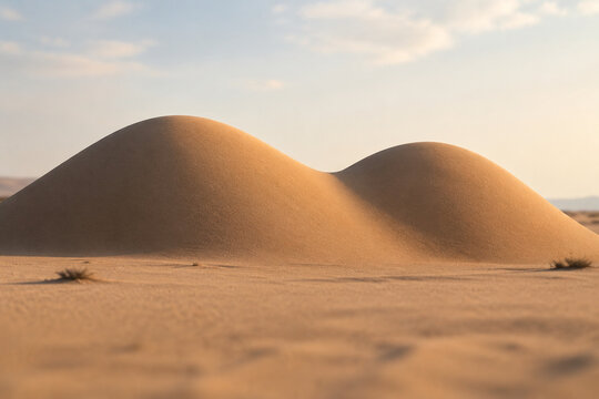 Two connected hemispherical sand dunes under soft side lighting, gentle shadows.