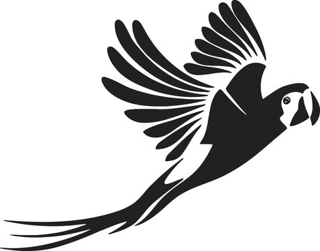 Elegant Black And White Parrot Bird Silhouette In Flight Vector Illustration