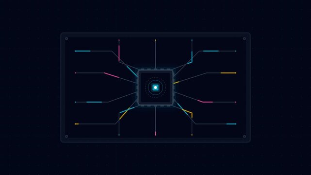 Futuristic digital circuit board hud interface on black background