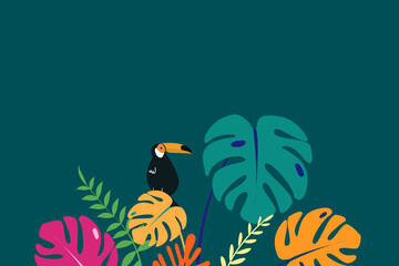 Colorful tropical leaf bird background green design © Rawpixel.com