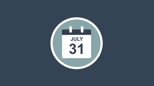 Minimalist flat calendar animation featuring july 31st date for business scheduling, project management, deadline planning, and digital marketing creation projects