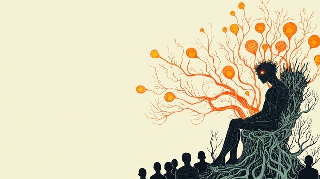 The complex reign of a dark empath unique emotions glowing from a throne in an abyss of feelings