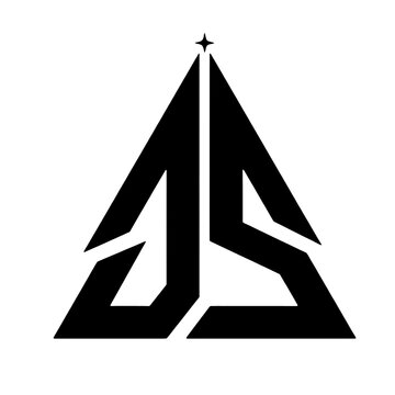 Premium geometric gaming logo js monogram featuring a sharp triangular design with a star accent