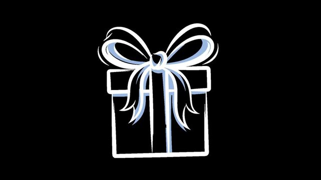 Hand drawn gift box with bow animation with alpha channel