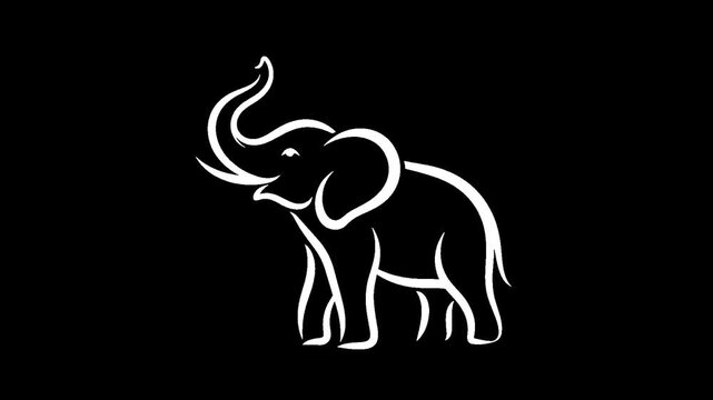 Line art elephant animation with raised trunk with alpha channel