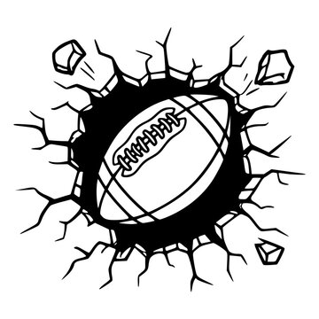 American Football Bursting Through Cracked Wall Graphic.