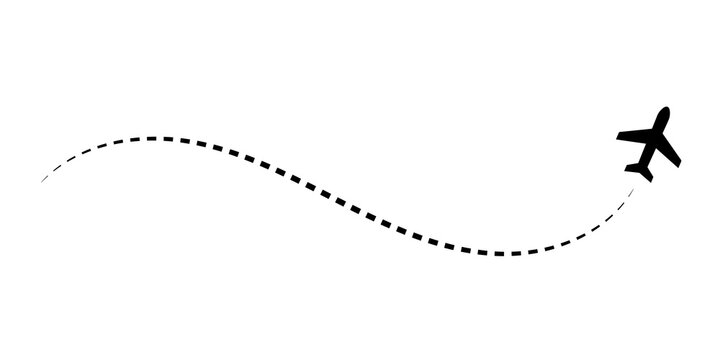 Airplane with dotted flight path isolated on transparent background