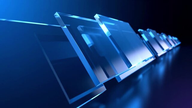 Abstract blue glass blocks arranged in a perspective row