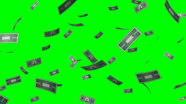 Falling Dollar Bills Money Cash Rain Green Screen Animation Loop   