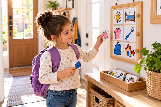 Child Checking Visual Routine Before Leaving for School