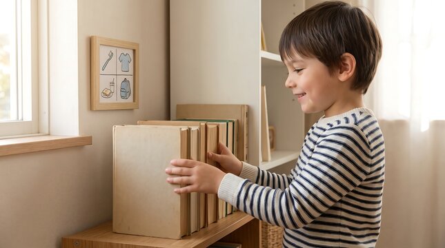 Child Organizing Morning Items Independently at Home