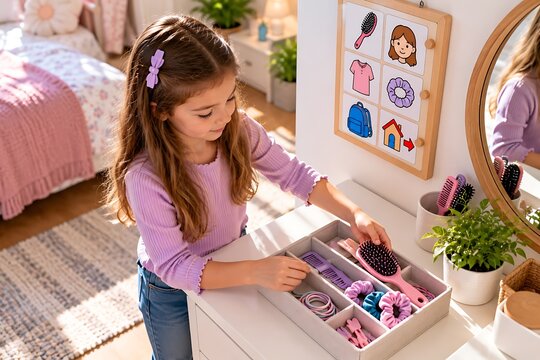 Child Organizing Personal Accessories Independently at Home
