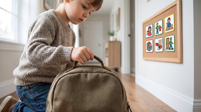 Child Packing Backpack for School Independently