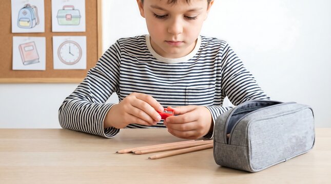 Child Preparing Personal Items for School Morning Routine