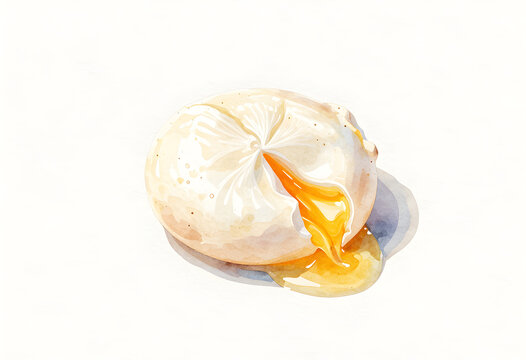Watercolor illustration of a poached egg with runny yolk