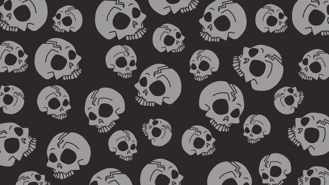 Seamless gray skull pattern looping on black background