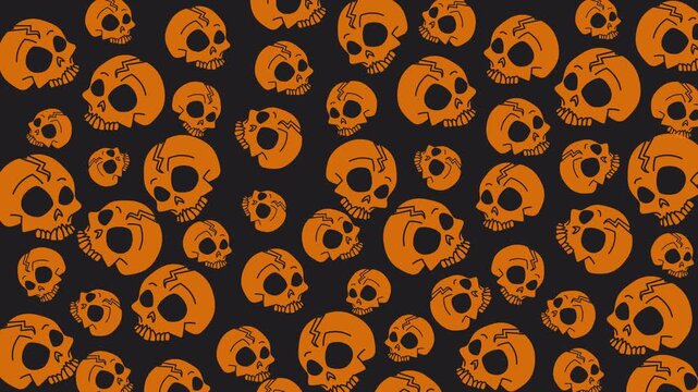 Seamless halloween pattern with orange skulls on black background