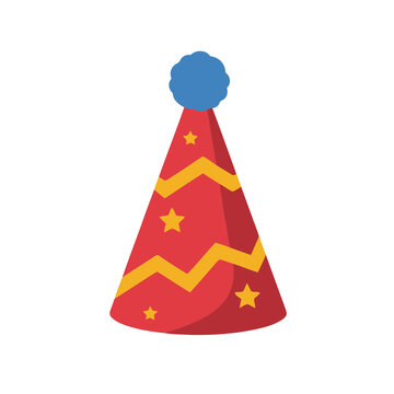 Red party hat with yellow zig-zag and stars