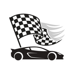 Naklejka premium Racing Car with Checkered Flag Illustration.