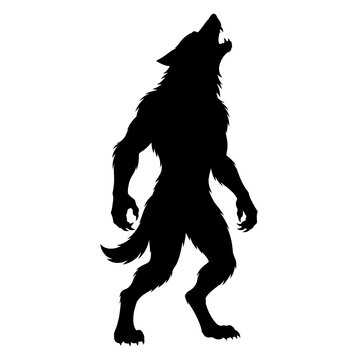 Black silhouette of werewolf howling, transparent background