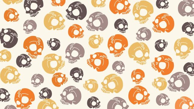 Hand drawn skull seamless pattern with vintage orange and brown colors