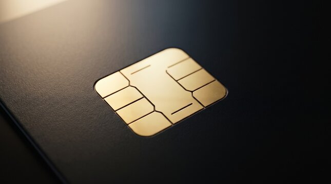 Golden EMV Chip on Modern Black Credit Card for Secure Payment Concept