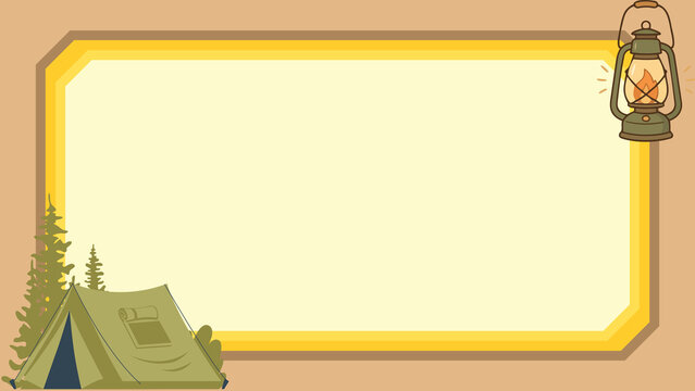Vector illustration of a rustic camping scene with a vintage lantern and a cozy tent, providing a warm and inviting background for nature-themed content