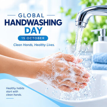 Global Handwashing Day with Clean Hands Under Running Water &ndash; 15 October