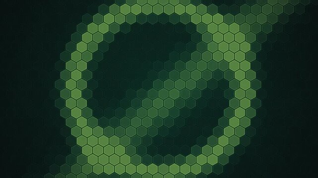 Digital green hexagon grid abstract background, futuristic tech pattern motion design, cyber network geometric loop animation
