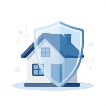 Modern house protected by a secure digital shield concept illustration