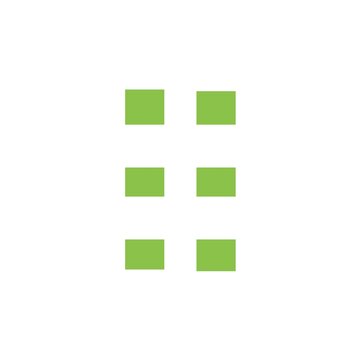 Six light green squares neatly arranged in two columns and three rows on a minimalist white background.