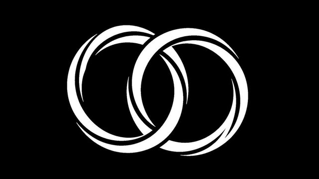 Interlocking white crescent shapes forming rings with alpha channel