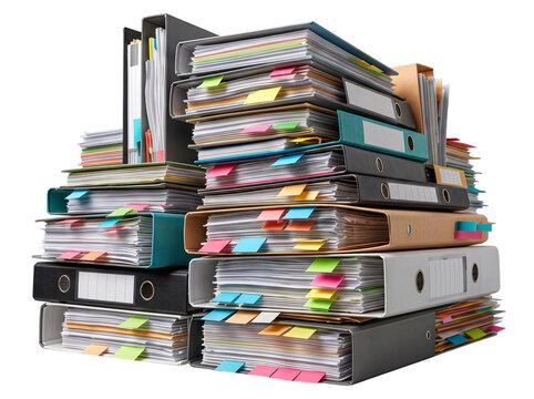 Busy pile of documents folders paperwork overload