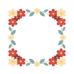 Obraz premium Circular floral border with red and yellow flowers